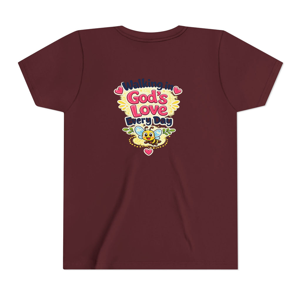 Youth Tee — "Hope Hollow" Christian Kids Shirt with Cute Puppy & "Walking in God's Love Every Day" Design