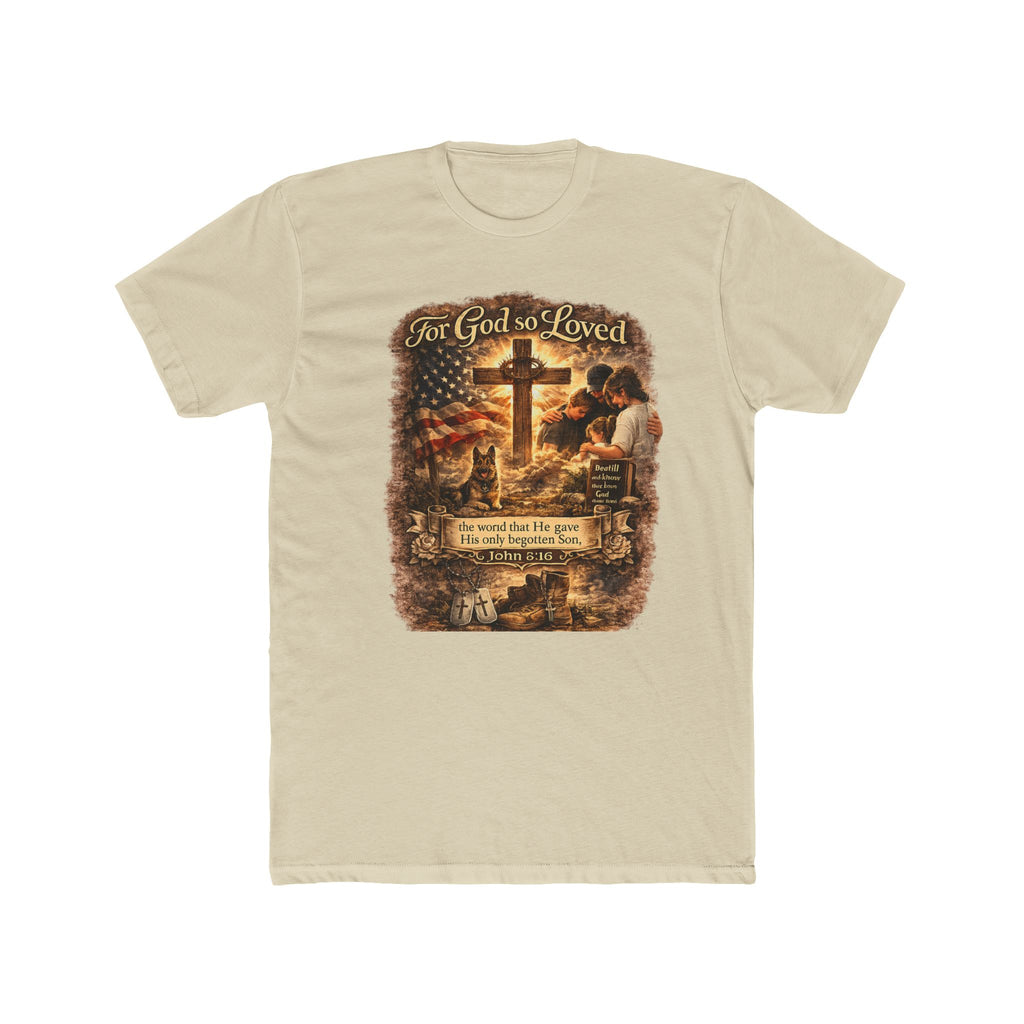 Christian Cross T‑Shirt — "For God So Loved" Prayer Tee