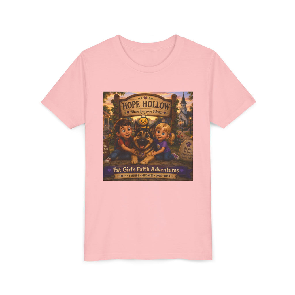 Youth Tee — Hope Hollow 'Fat Girl's Faith Adventures' Retro Kids Graphic Shirt