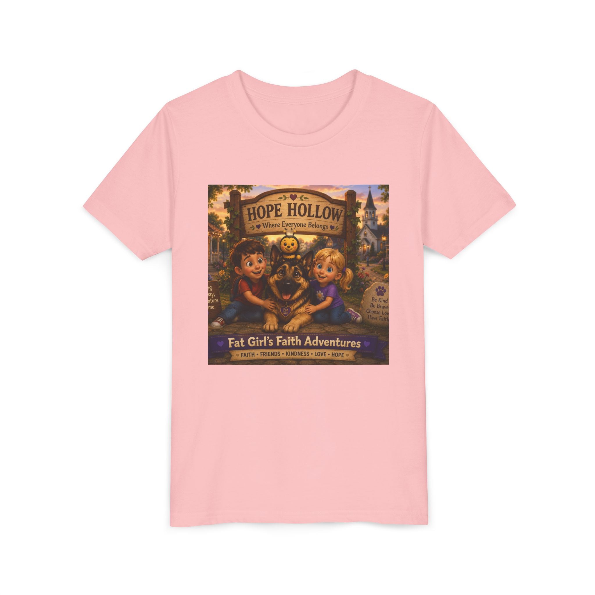 Youth Tee — Hope Hollow 'Fat Girl's Faith Adventures' Retro Kids Graphic Shirt