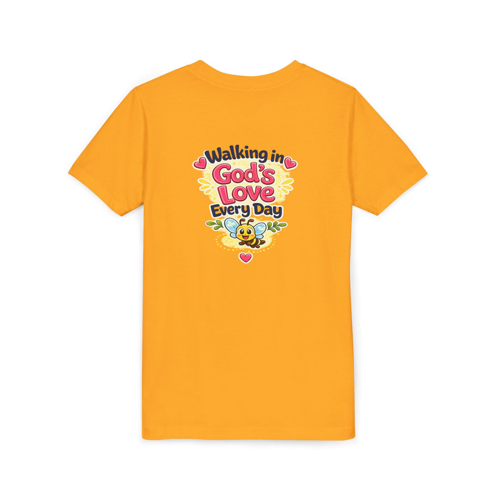 Youth Tee — "Hope Hollow" Christian Kids Shirt with Cute Puppy & "Walking in God's Love Every Day" Design