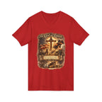 Christian Faith V-Neck Tee — "For God So Loved" Cross & Scripture
