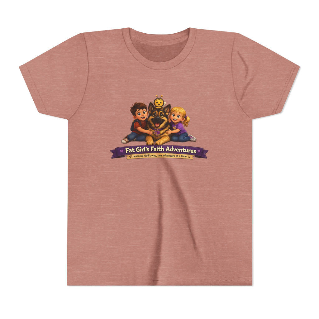 Youth Tee – “Fat Girl’s Faith Adventures” Kids Christian Adventure T‑Shirt