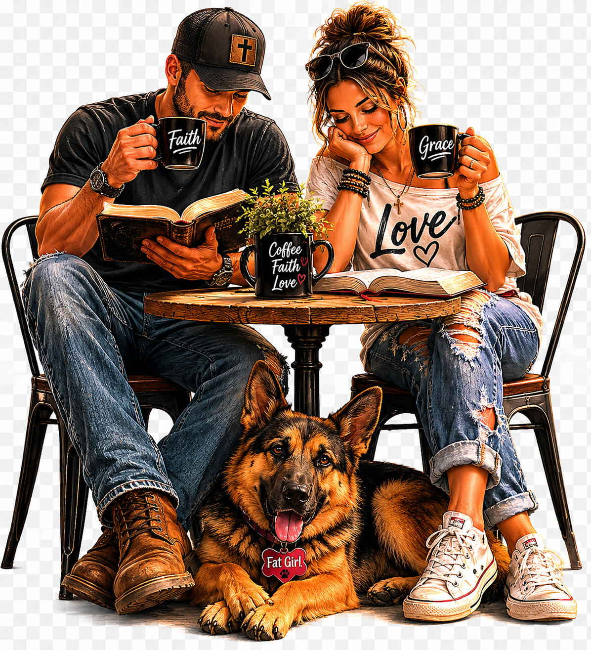 Couple having coffee with their best friend